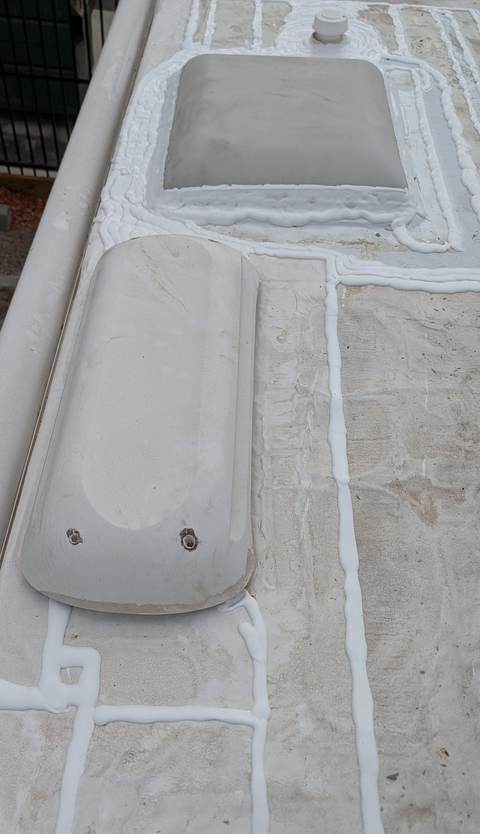 RV roof vent and seam sealant application
